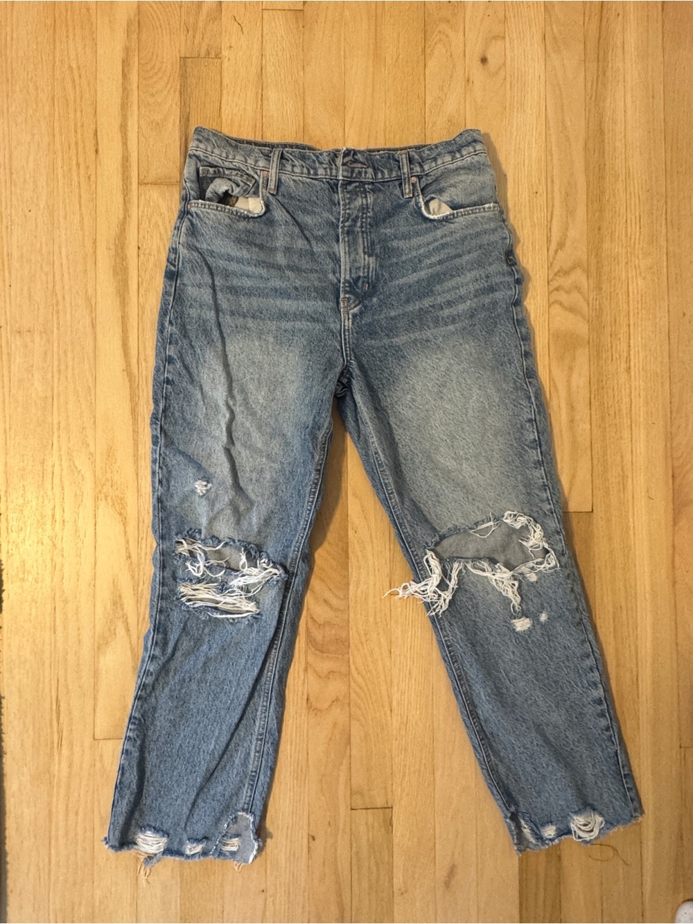 Free People Light Blue Distressed Boyfriend Jeans